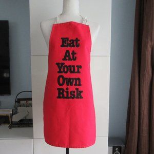 EAT AT YOUR OWN RISK Bib Apron Size S/M Made in the USA RED by Now Designs